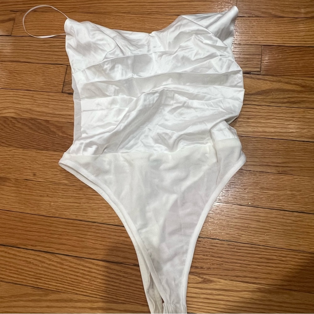 Fashion Nova White Satin Bodysuit